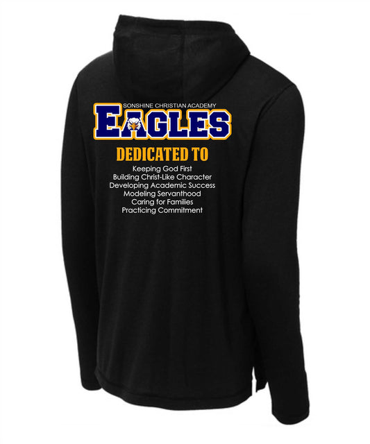 SONSHINE  CHILD Tri-Blend Wicking Long Sleeve Hoodie -  DEDICATED TO BACK - PICK YOUR FRONT
